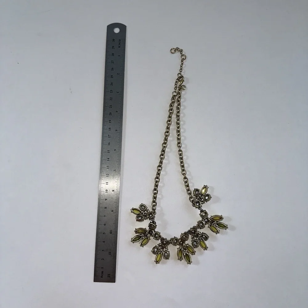 J.Crew Statement Necklace Women OS Yellow Green Gold Bib Cluster Crystal